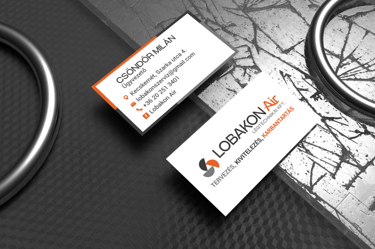 Névjegykártya design látványterv - fém felületen elhelyezett névjegykártyák